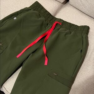 Figs Forest Green Joggers with Bright Red Accents